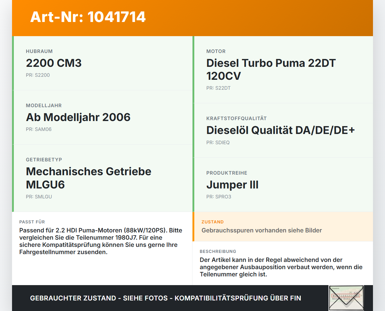 Jumper Ducato 250 06-14 HDI 2,2 88KW Injektor Einspritzdüse Zyl.2 Jumper Ducato 250 06-14 20.04.2007 1980J7 gebraucht Vorschau 3