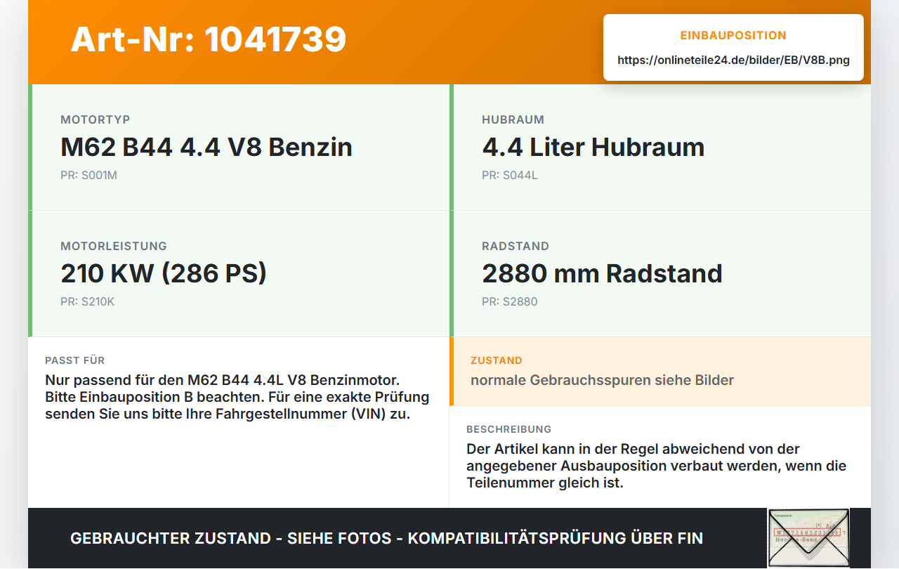 Land Range Rover III L322 02-06 4,4 210KW M62 B44 Kolben mit Pleuel Pos B Land Range Rover III L322 02-06... Vorschau 3