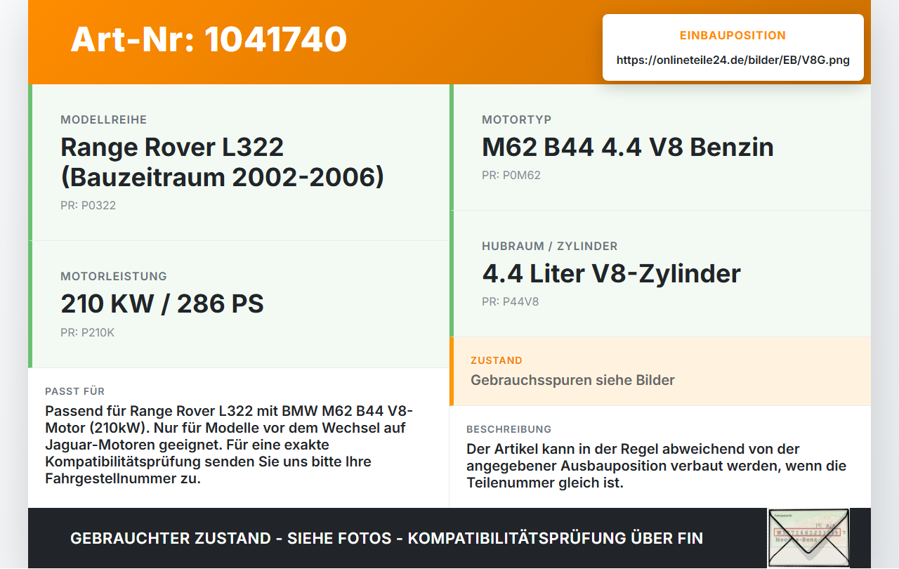 Land Range Rover III L322 02-06 4,4 210KW M62 B44 Kolben mit Pleuel Pos G Land Range Rover III L322 02-06... Vorschau 3