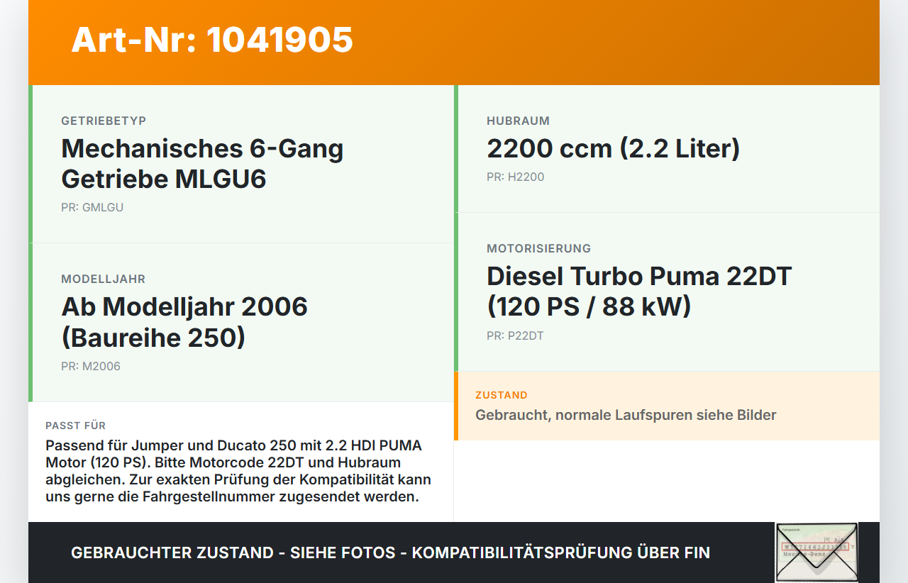 Jumper Ducato 250 06-14 HDI 2,2 88KW PUMA 22DT Kurbelwelle Jumper Ducato 250 06-14 20.04.2007 0501L1 gebraucht Vorschau 3
