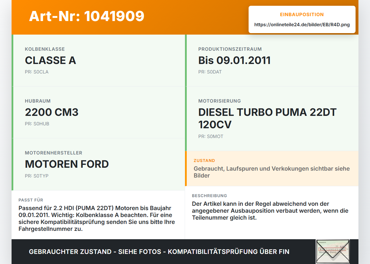 Jumper Ducato 250 06-14 HDI 2,2 88KW PUMA 22DT Kolben mit Pleuel Pos B Jumper Ducato 250 06-14 20.04.2007 0628S6... Vorschau 3