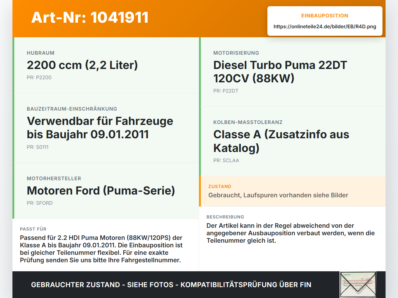 Jumper Ducato 250 06-14 HDI 2,2 88KW PUMA 22DT Kolben mit Pleuel Pos D Jumper Ducato 250 06-14 20.04.2007 0628S6... Vorschau 3