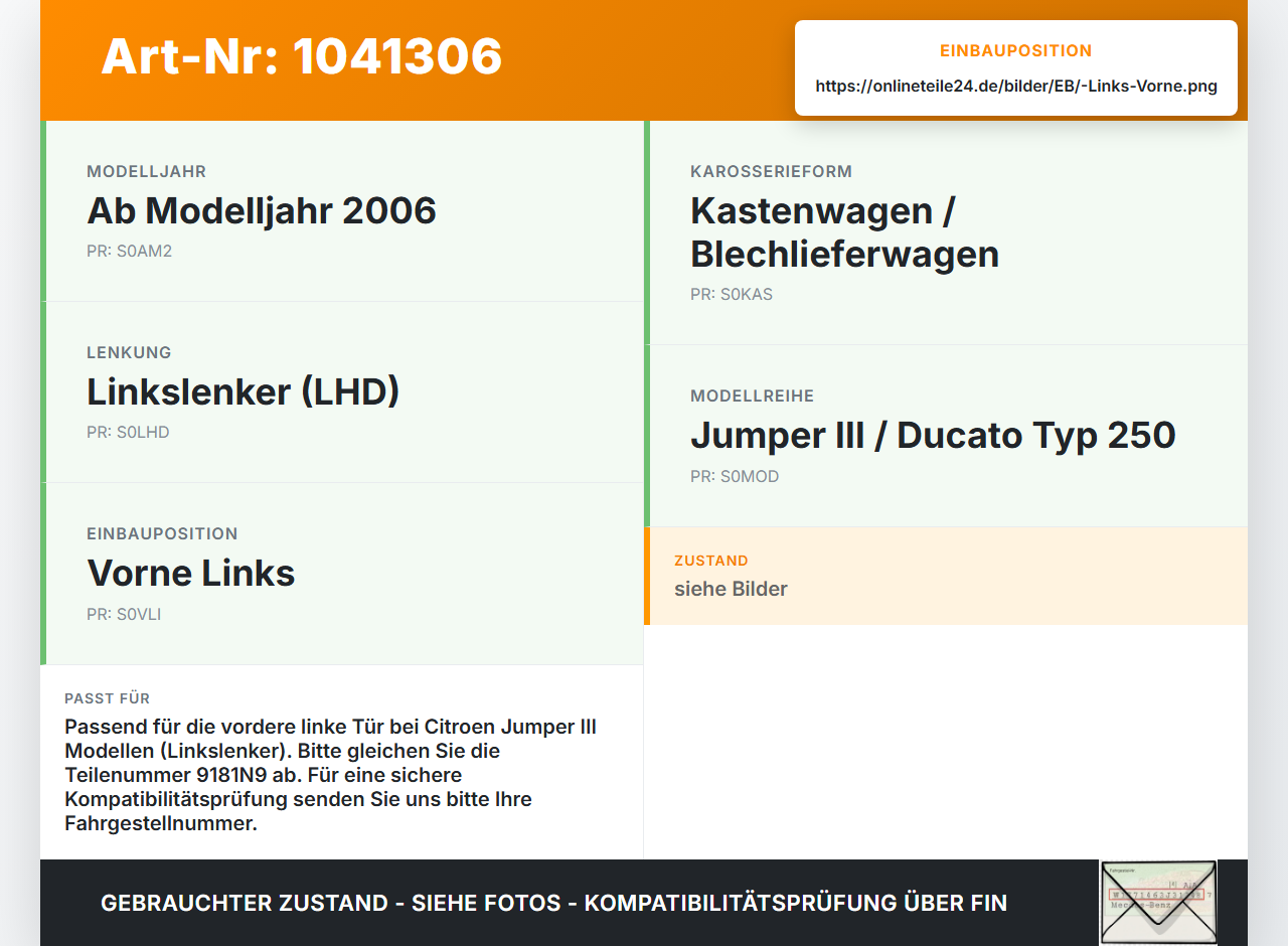 Jumper Ducato 250 06-14 HDI 2,2 88KW Türfangband Links Vorne Jumper Ducato 250 06-14 20.04.2007 9181N9 gebraucht Vorschau 3