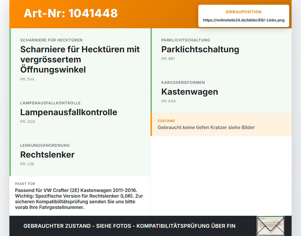 VW Crafter 2E 35 11-16 Kasten Rückleuchte Rücklicht Heckleuchte Links orig VW Crafter 2E 35 11-16 07.10.2016... Vorschau 3