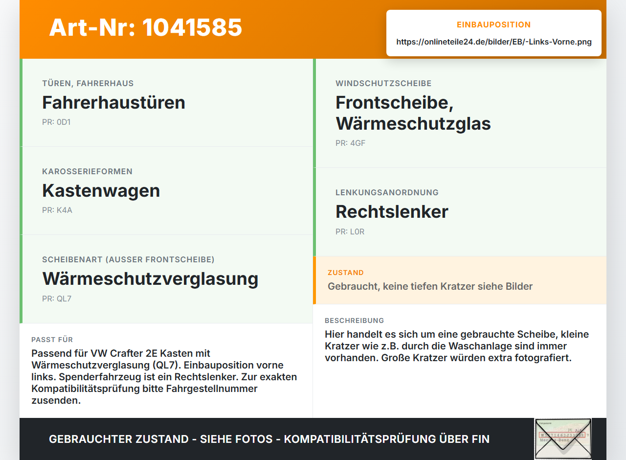 VW Crafter 2E 35 11-16 Kasten Seitenscheibe Dreieck Scheibe Türscheibe Links Vorne VW Crafter 2E 35 11-16... Vorschau 3