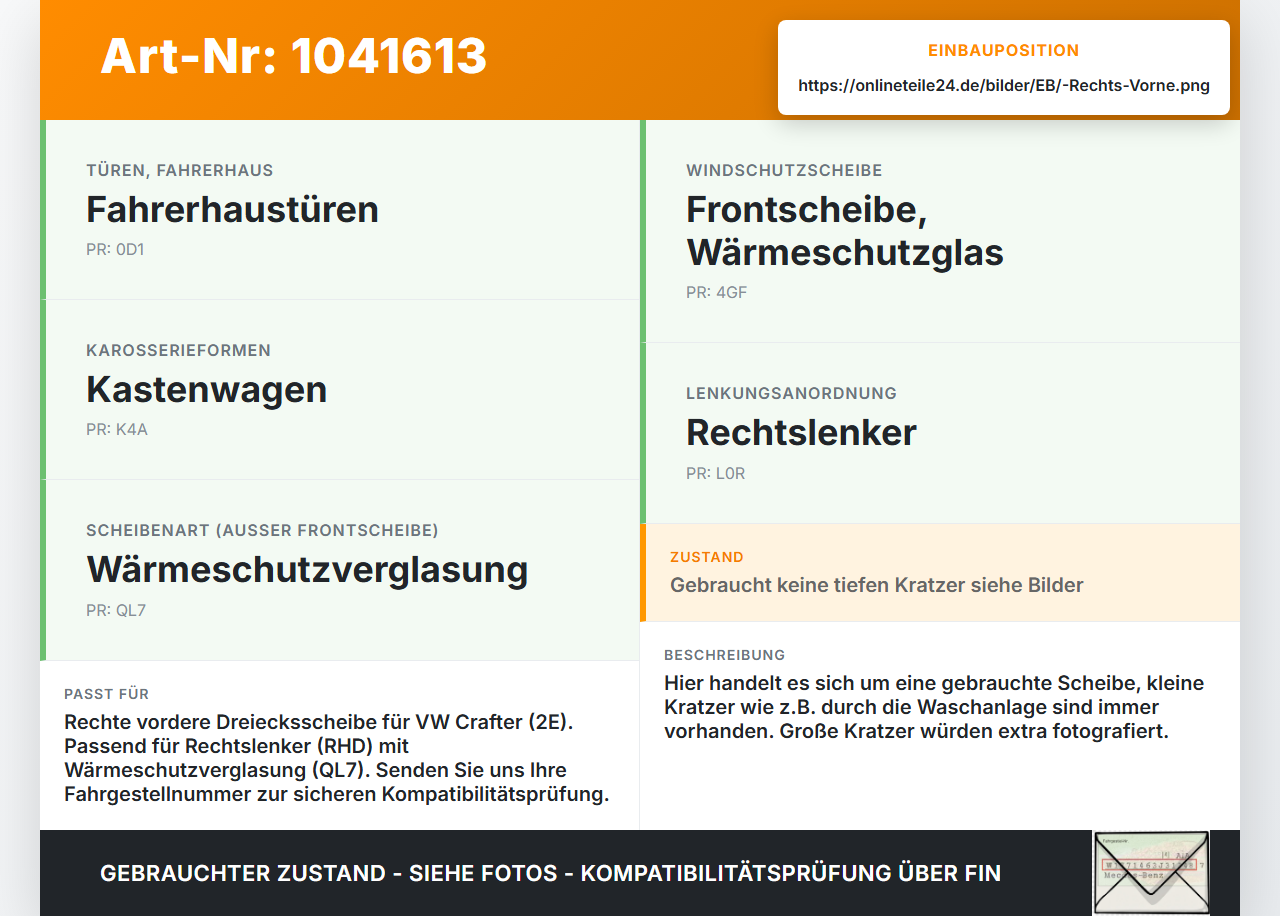 VW Crafter 2E 35 11-16 Kasten Seitenscheibe Dreieck Türscheibe Rechts Vorne VW Crafter 2E 35 11-16 07.10.2016... Vorschau 3