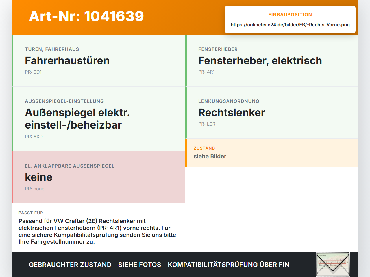 VW Crafter 2E 35 11-16 Kasten Fensterhebermotor mit Fensterheber Rechts Vorne VW Crafter 2E 35 11-16 07.10.2016... Vorschau 3