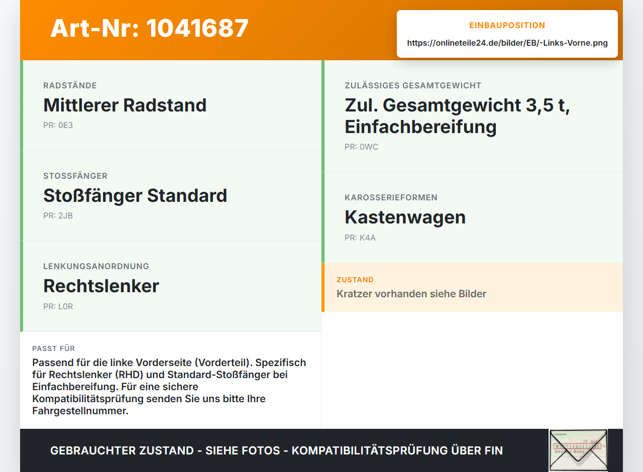 VW Crafter 2E 35 11-16 Mercedes Sprinter 906 BJ09 Kotflügel Verkleidung Radhausschale Vorderteil Links Vorne VW... Vorschau 3