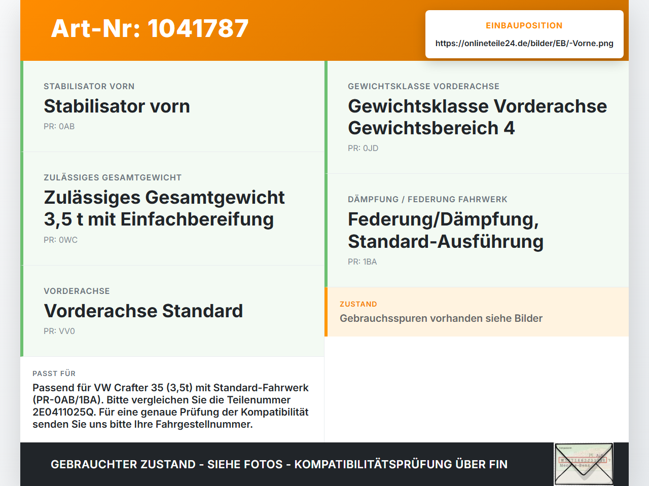 VW Crafter 2E 35 11-16 Stabilisator Stabi Vorne VW Crafter 2E 35 11-16 07.10.2016 2E0411025Q A9063232565 gebraucht Vorschau 3