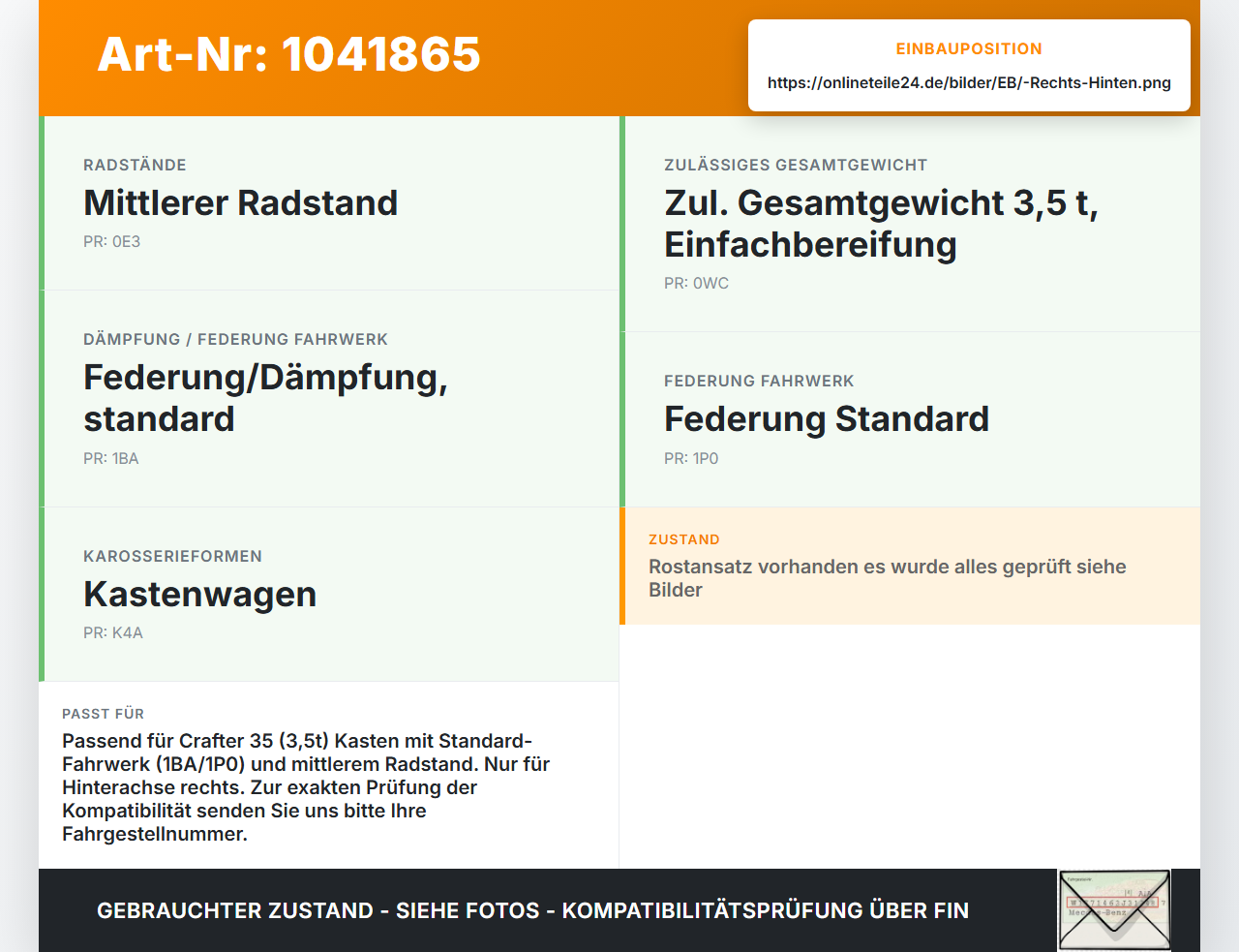VW Crafter 2E 35 11-16 Kasten Stossdämpfer Rechts Hinten VW Crafter 2E 35 11-16 07.10.2016 2E0513029AC gebraucht Vorschau 3