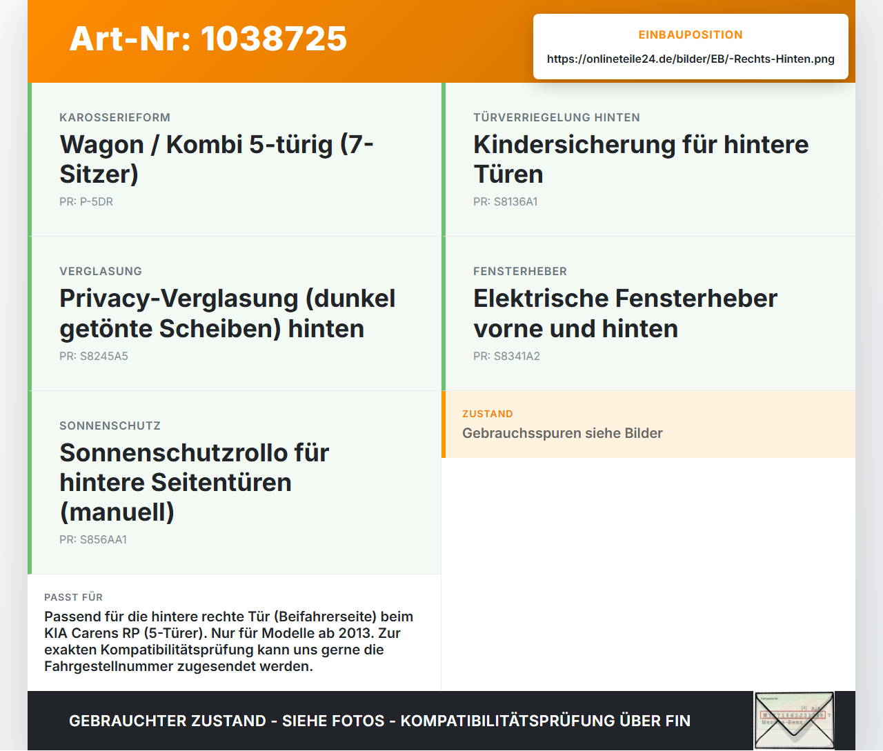 KIA Carens RP IV 13-19 Türfangband Türbremse Türanschlag Rechts Hinten KIA Carens RP IV 13-19 29.08.2014 gebraucht Vorschau 3