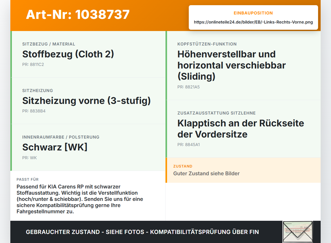 KIA Carens RP IV 13-19 Kopfstütze für Beifahrer Sitz Rechts oder Links Vorne KIA Carens RP IV 13-19 29.08.2014 gebraucht Vorschau 3