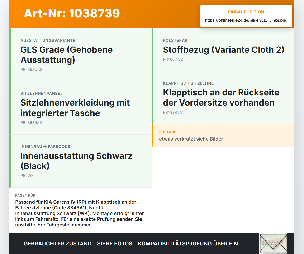KIA Carens RP IV 13-19 CRDi 1,7 100KW Tischchen für Sitz Fahrer hintere Reihe Links KIA Carens RP IV 13-19... Vorschau 3