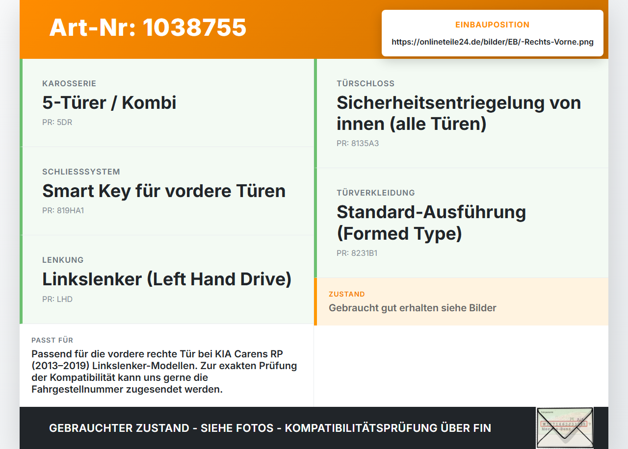 KIA Carens RP IV 13-19 Türfangband Türbremse Türanschlag Rechts Vorne KIA Carens RP IV 13-19 29.08.2014 gebraucht Vorschau 3