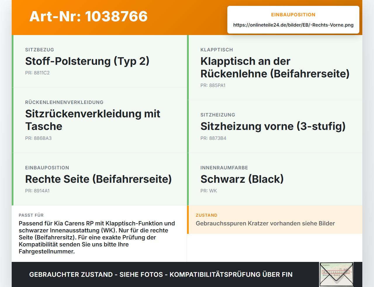 KIA Carens RP IV 13-19 CRDi 1,7 100KW Tischchen für Sitzrücken Rechts Vorne KIA Carens RP IV 13-19 29.08.2014... Vorschau 3