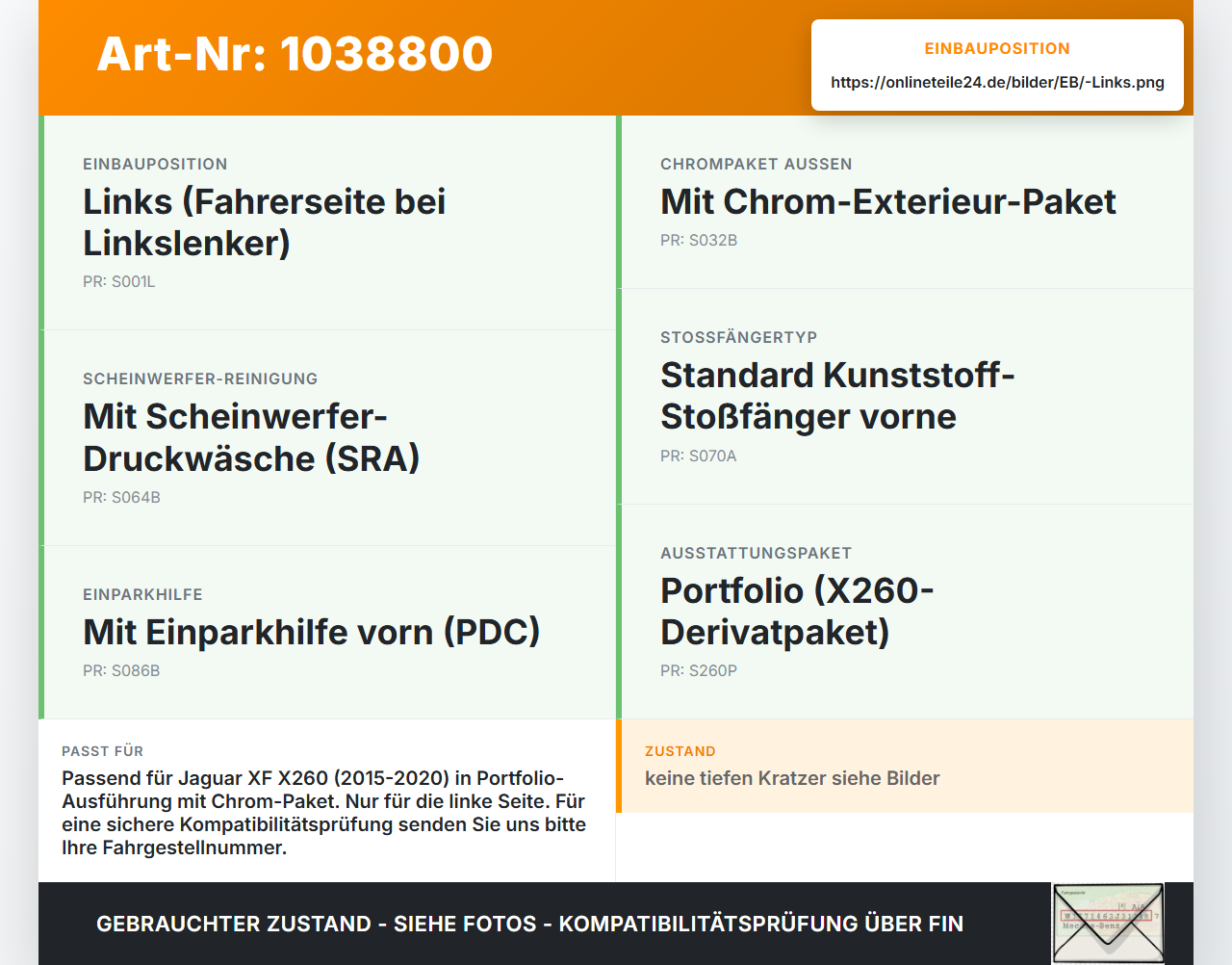 Jaguar XF X260 15-20 Frontblende Frontleiste Links Jaguar XF X260 15-20 20.06.2017 GX63-17E811-AA gebraucht Vorschau 3