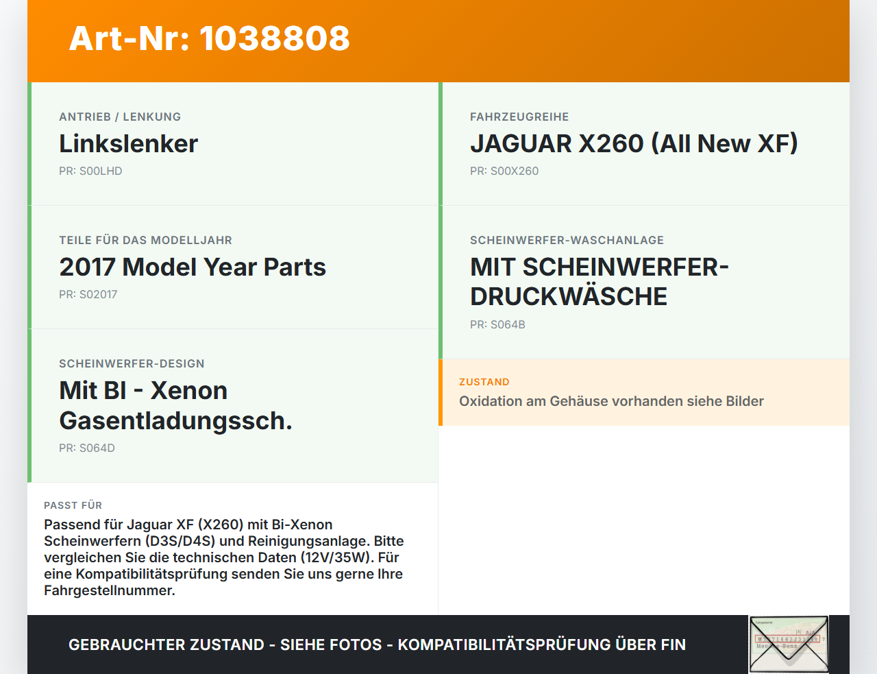 Jaguar XF X260 15-20 Xenon Steuergerät Vorschaltgerät D3S D4S 12V 35W Jaguar XF X260 15-20 20.06.2017 1036060061... Vorschau 3