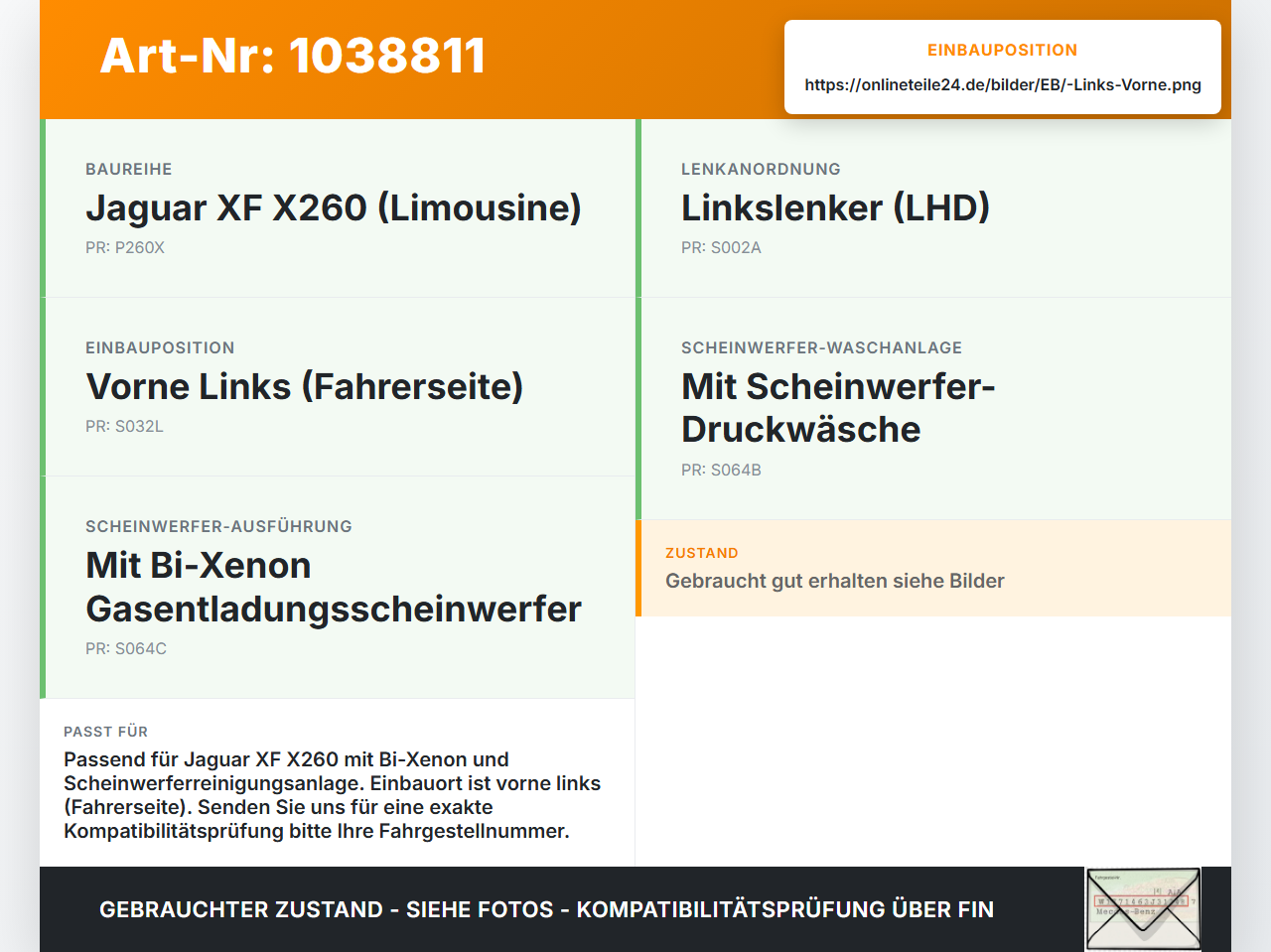 Jaguar XF X260 15-20 Hubzylinder SRA Waschdüse Vorne Links Jaguar XF X260 15-20 20.06.2017 gebraucht Vorschau 3