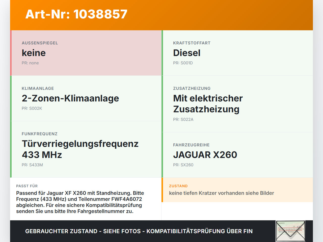 Jaguar XF X260 15-20 Empfänger Fernbedienung Standheizung Funk Jaguar XF X260 15-20 20.06.2017 BJ32-18D693-BA... Vorschau 3