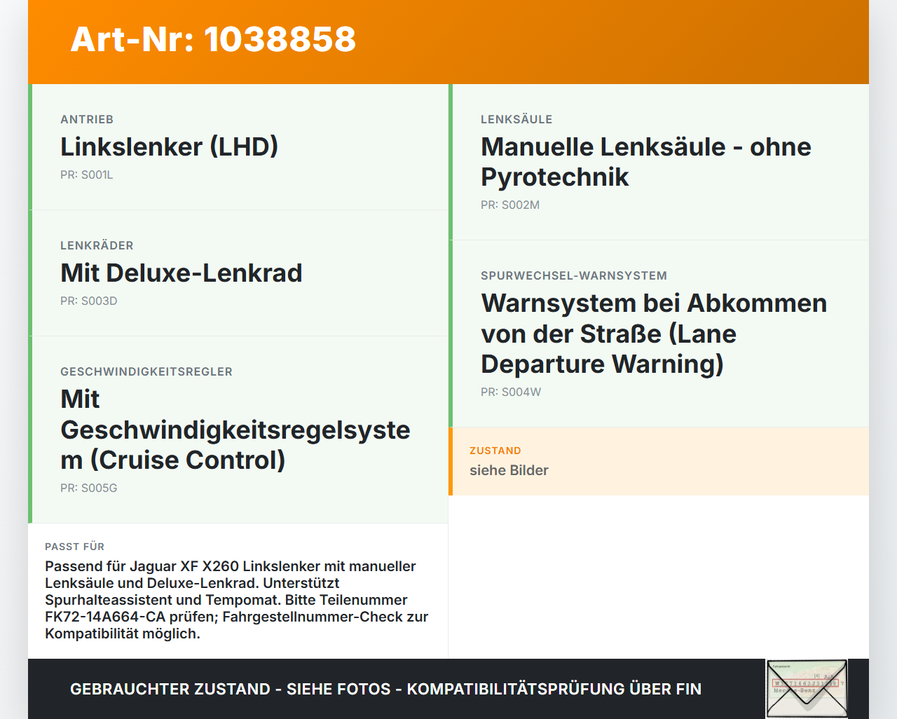 Jaguar XF X260 15-20 Lenkwinkelsensor Jaguar XF X260 15-20 20.06.2017 AND761002D gebraucht Vorschau 3