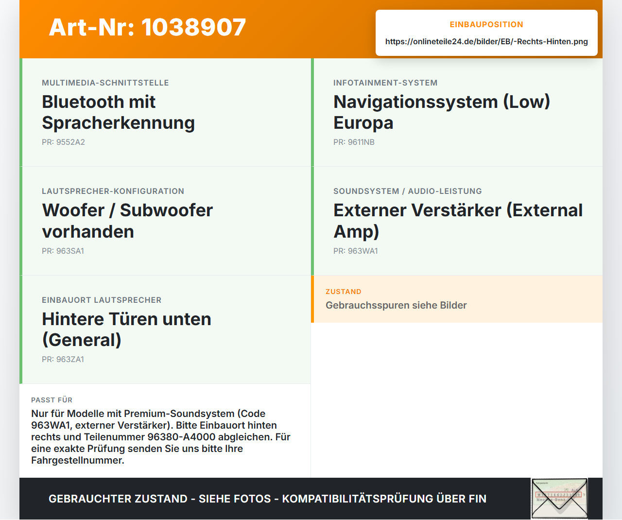 KIA Carens RP IV 13-19 Lautsprecher Mitteltöner Rechts Hinten KIA Carens RP IV 13-19 29.08.2014 96380-A4000 gebraucht Vorschau 3