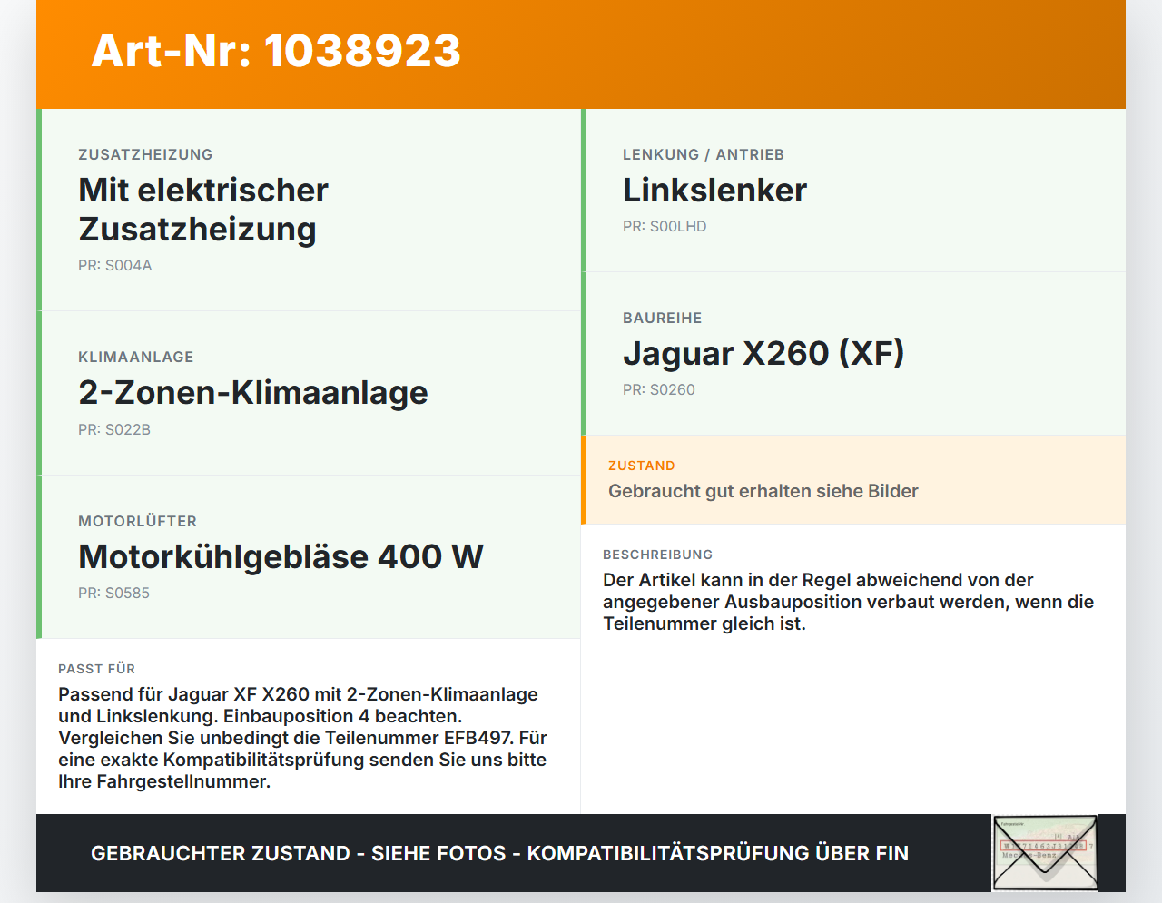 Jaguar XF X260 15-20 Luftklappenstellmotor Stellmotor Pos.4 Jaguar XF X260 15-20 20.06.2017 MF-113930-1380 EFB497... Vorschau 3