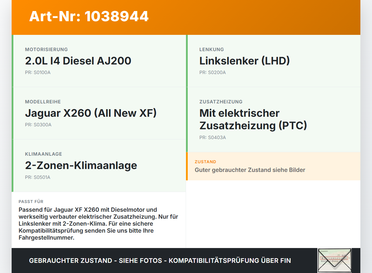 Jaguar XF X260 15-20 Zusatzheizgerät Zuheizgerät PTC Heizelement Jaguar XF X260 15-20 20.06.2017 MF013410-0861... Vorschau 3