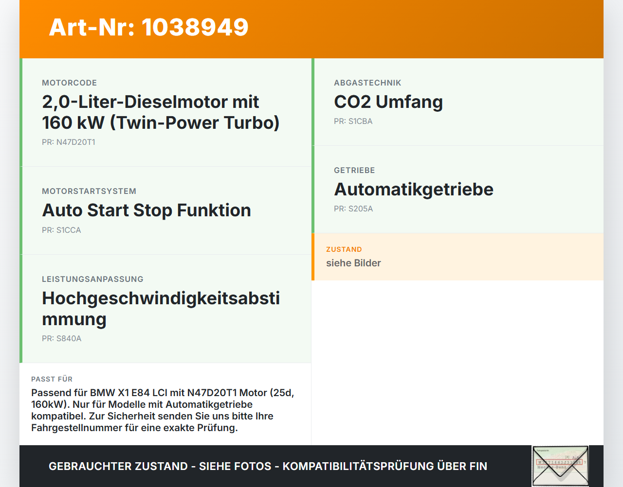 BMW X1 E84 LCI 12-15 2,0d 160KW N47D20T1 Turbolader Turbo Abgasturbolader BMW X1 E84 LCI 12-15 29.10.2012 7823256... Vorschau 3