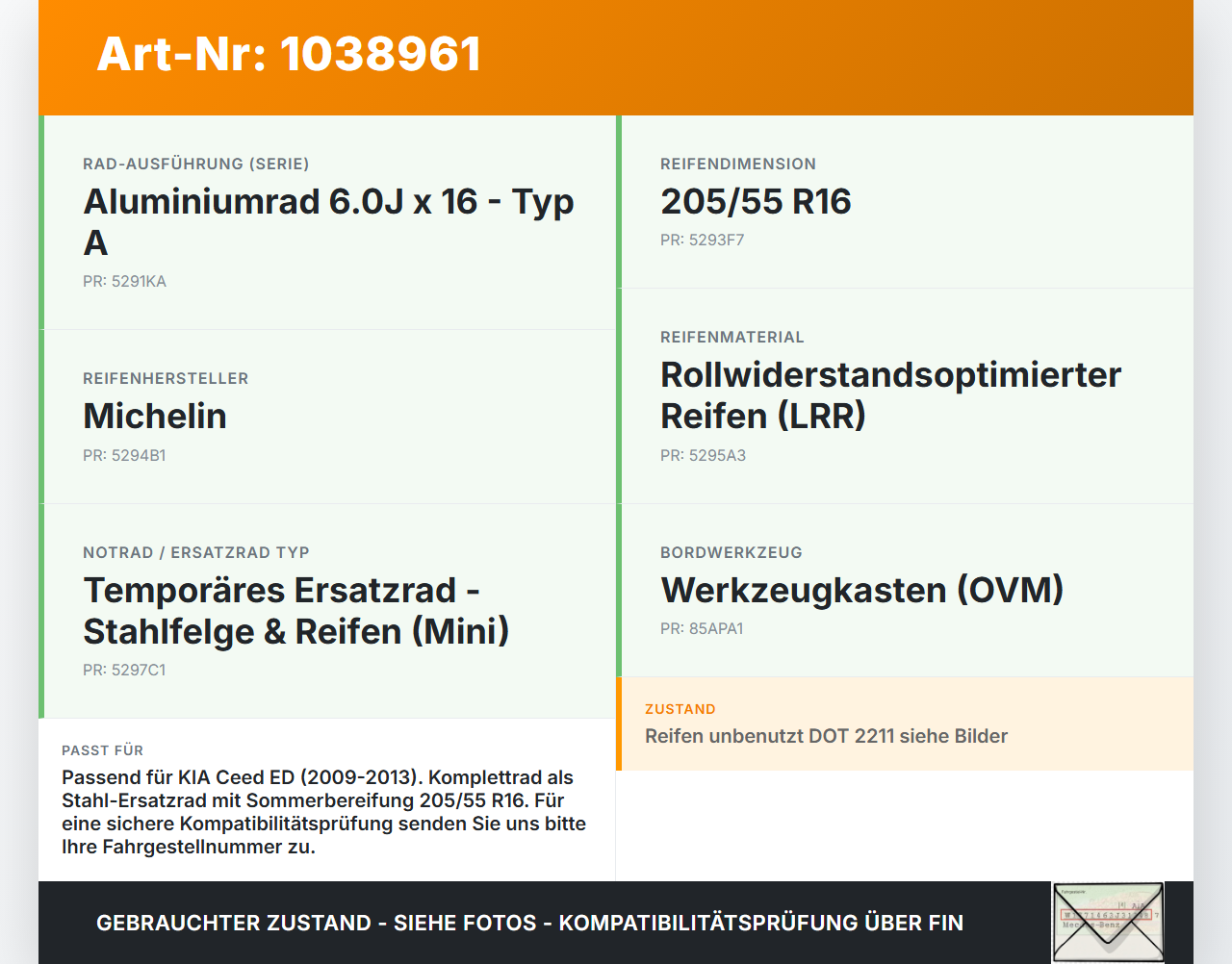 KIA Ceed ED 09-13 1 x Komplettrad Ersatzrad Stahlfelge Sommerreifen KIA Ceed ED 09-13 31.10.2011 52910-1H900 gebraucht Vorschau 3