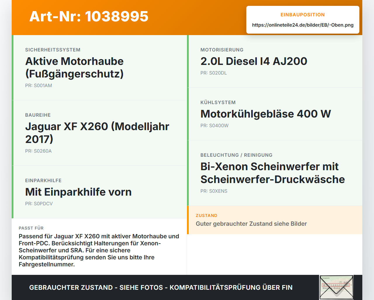 Jaguar XF X260 15-20 2,0d 132KW Schlossträger Frontmaske Träger Oben mit Seilzug Jaguar XF X260 15-20 20.06.2017... Vorschau 3