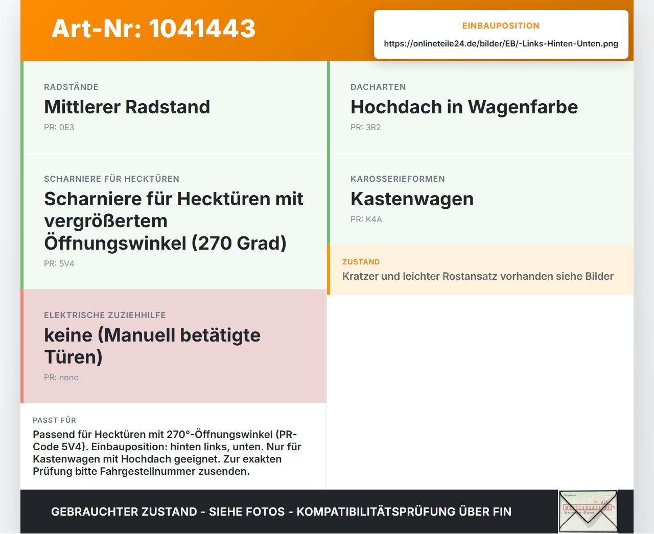 VW Crafter 2E 35 11-16 Kasten Türscharnier Tür Scharnier Links Hinten Unten VW Crafter 2E 35 11-16 07.10.2016... Vorschau 3
