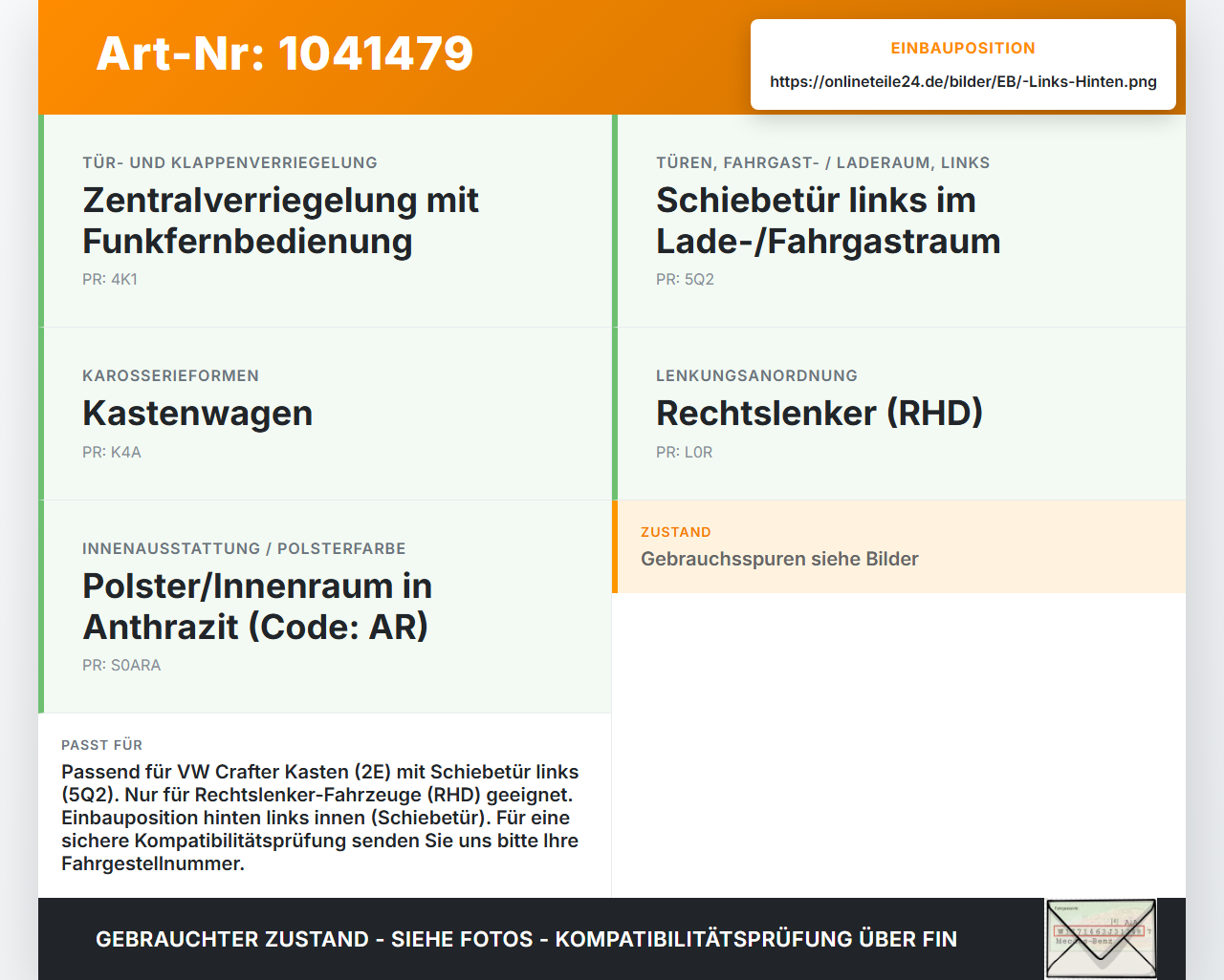 VW Crafter 2E 35 11-16 Kasten Türgriff Griffmuschel Griff Innen Links Hinten VW Crafter 2E 35 11-16 07.10.2016... Vorschau 3