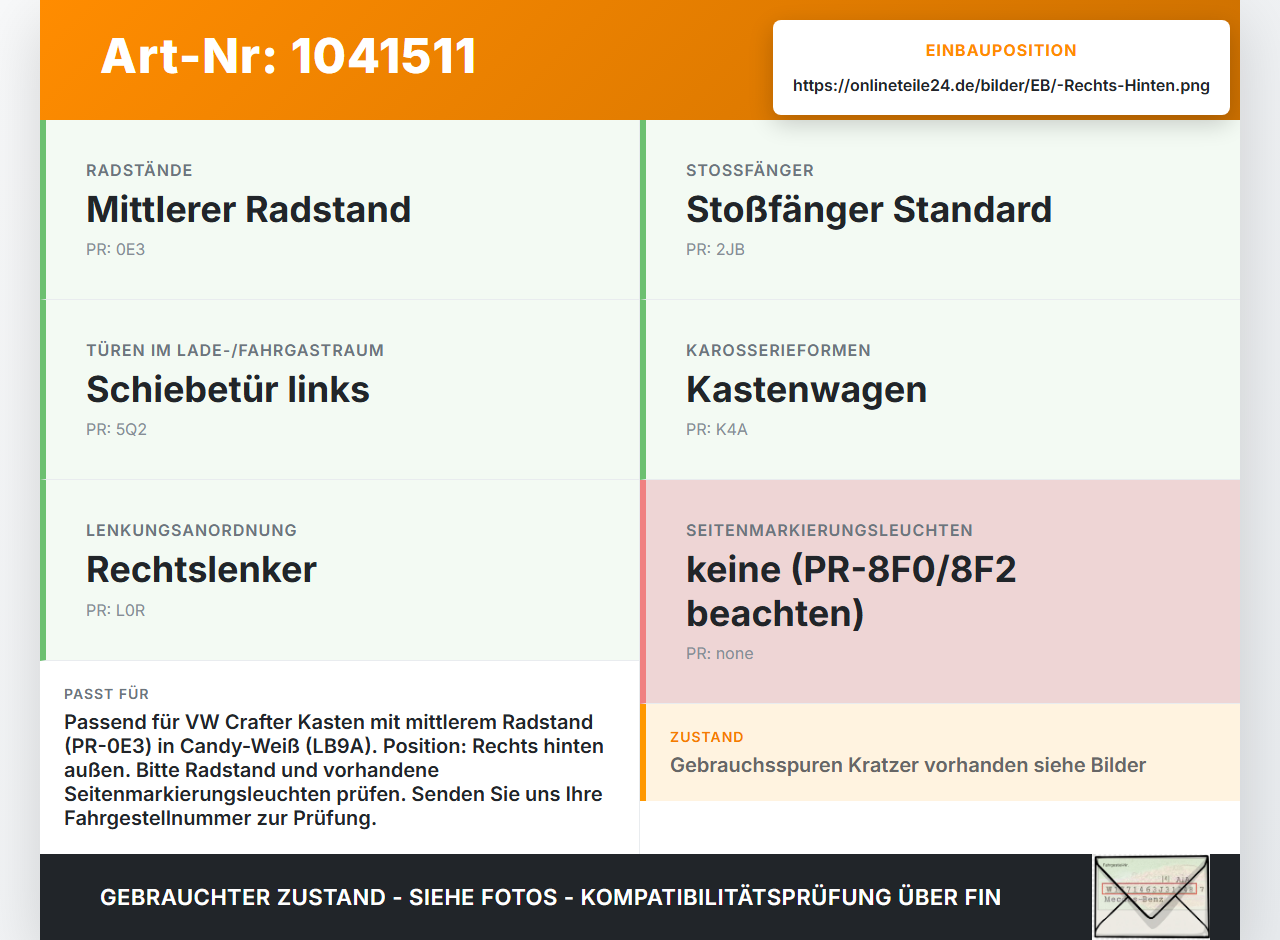 VW Crafter 2E 35 11-16 Kasten Türleiste Beplankung Rechts Hinten Aussen LB9A VW Crafter 2E 35 11-16 07.10.2016... Vorschau 3