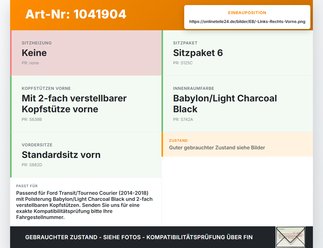 Ford Transit Courier 14-18 Kopfstütze für Fahrer Sitz Rechts oder Links Vorne Ford Transit Courier 14-18 04.07.2014... Vorschau 3