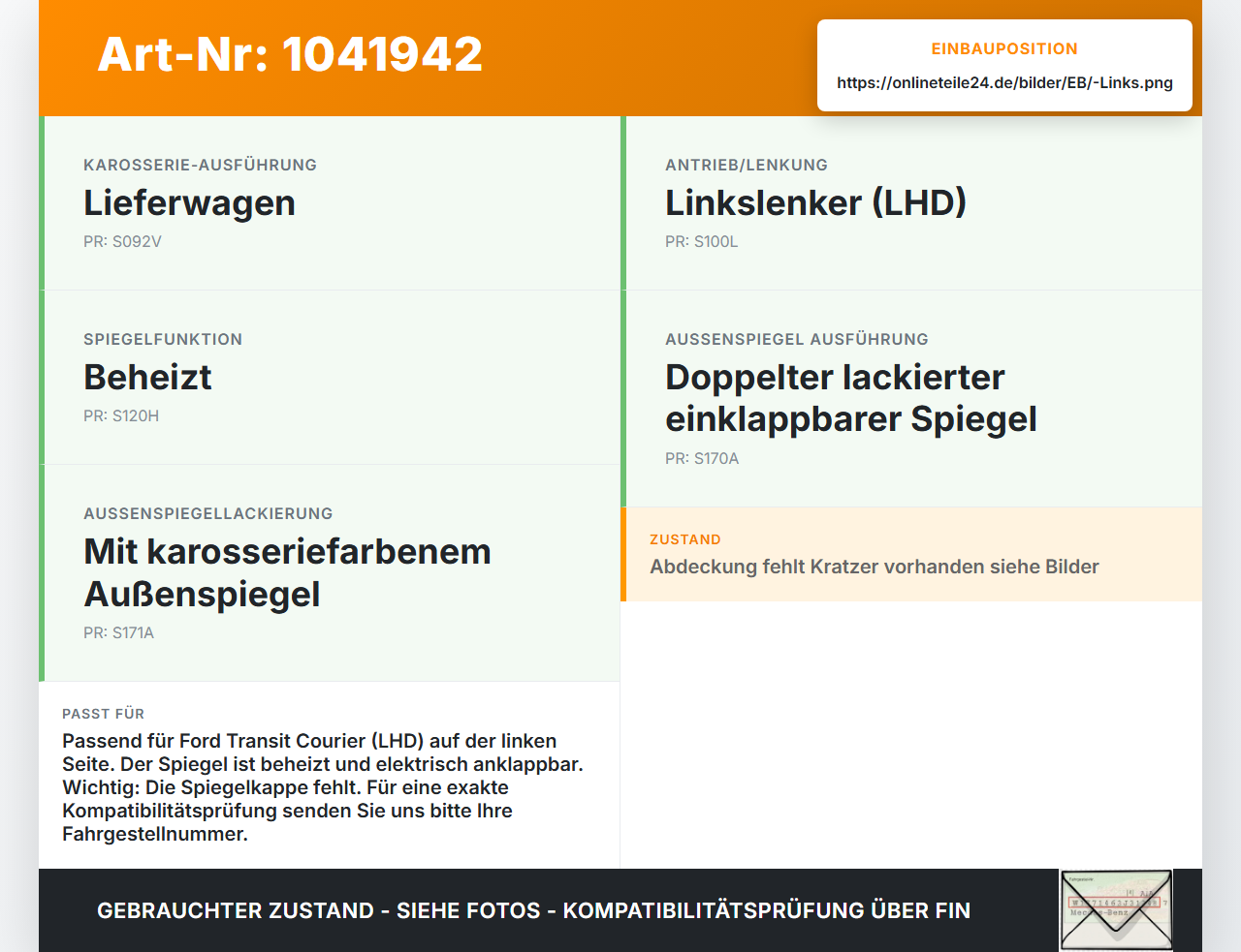 Ford Transit Courier 14-18 Spiegel Aussenspiegel Links beheizt EN Ford Transit Courier 14-18 04.07.2014... Vorschau 3