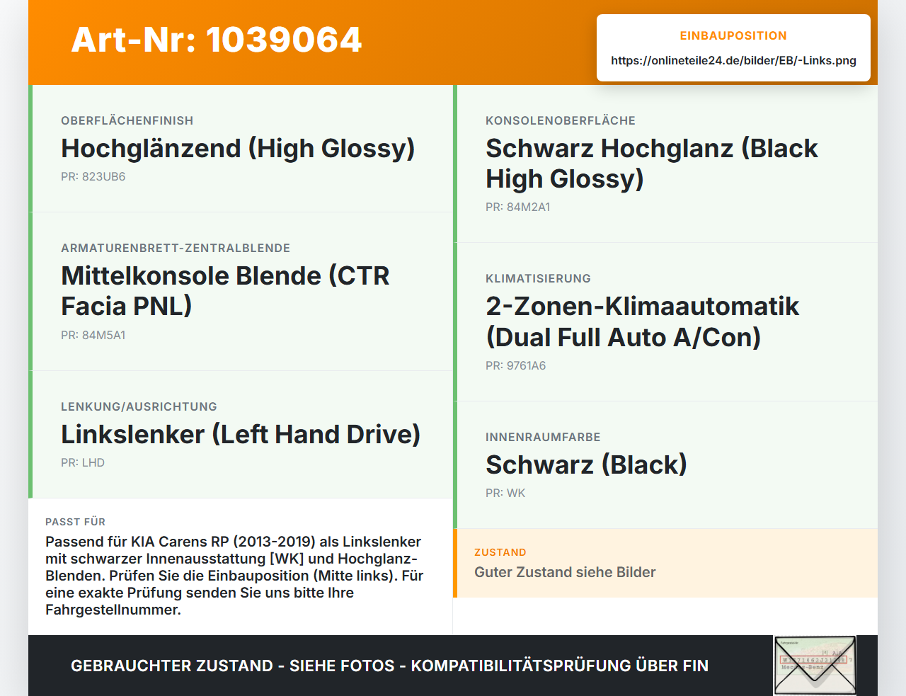 KIA Carens RP IV 13-19 Luftdüse Mitte Links Armaturenbrett Ausströmer KIA Carens RP IV 13-19 29.08.2014 97410A4000... Vorschau 3