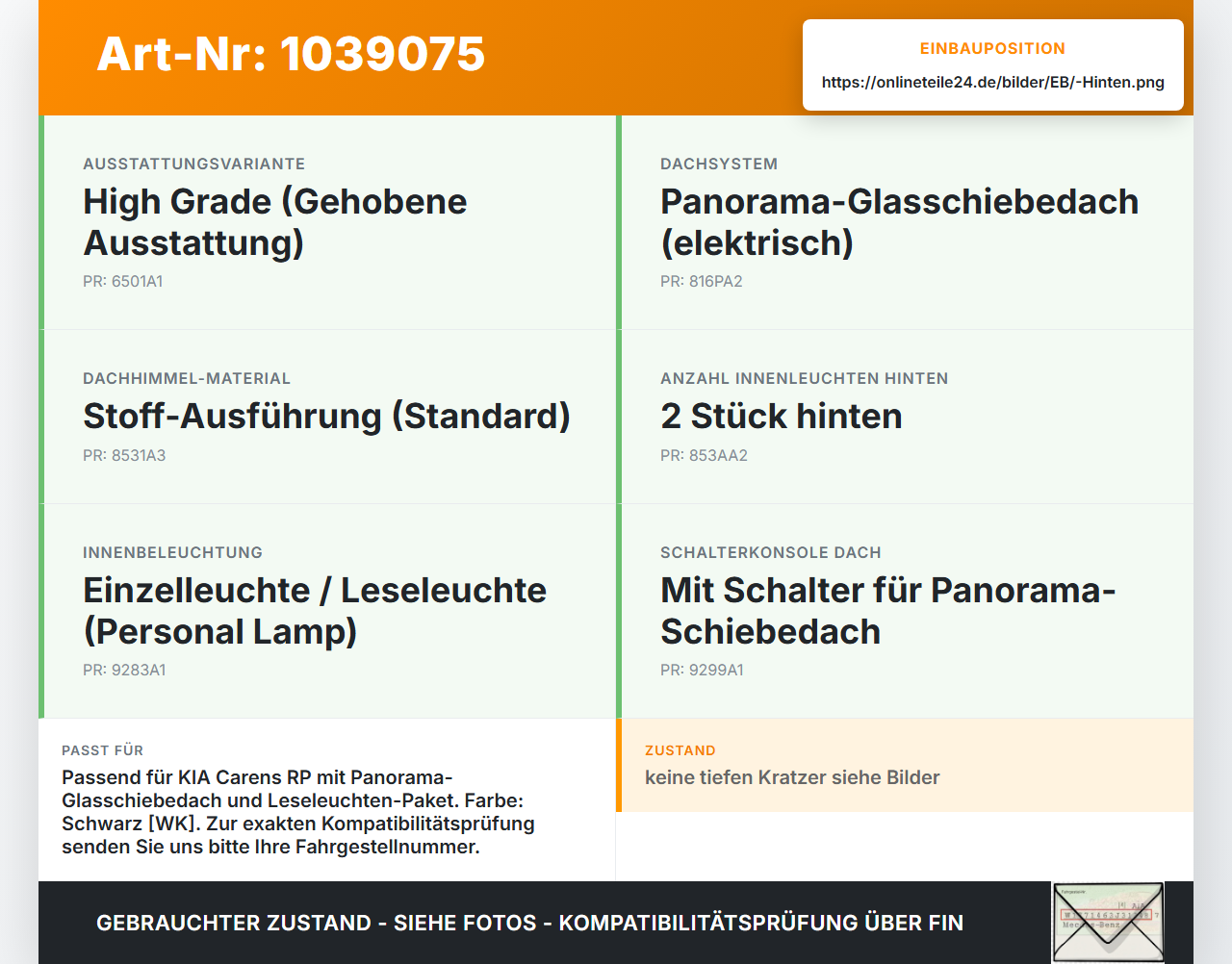 KIA Carens RP IV 13-19 Innenraumleuchte Leseleuchte Dachhimmel Hinten KIA Carens RP IV 13-19 29.08.2014 92870-A4000... Vorschau 3