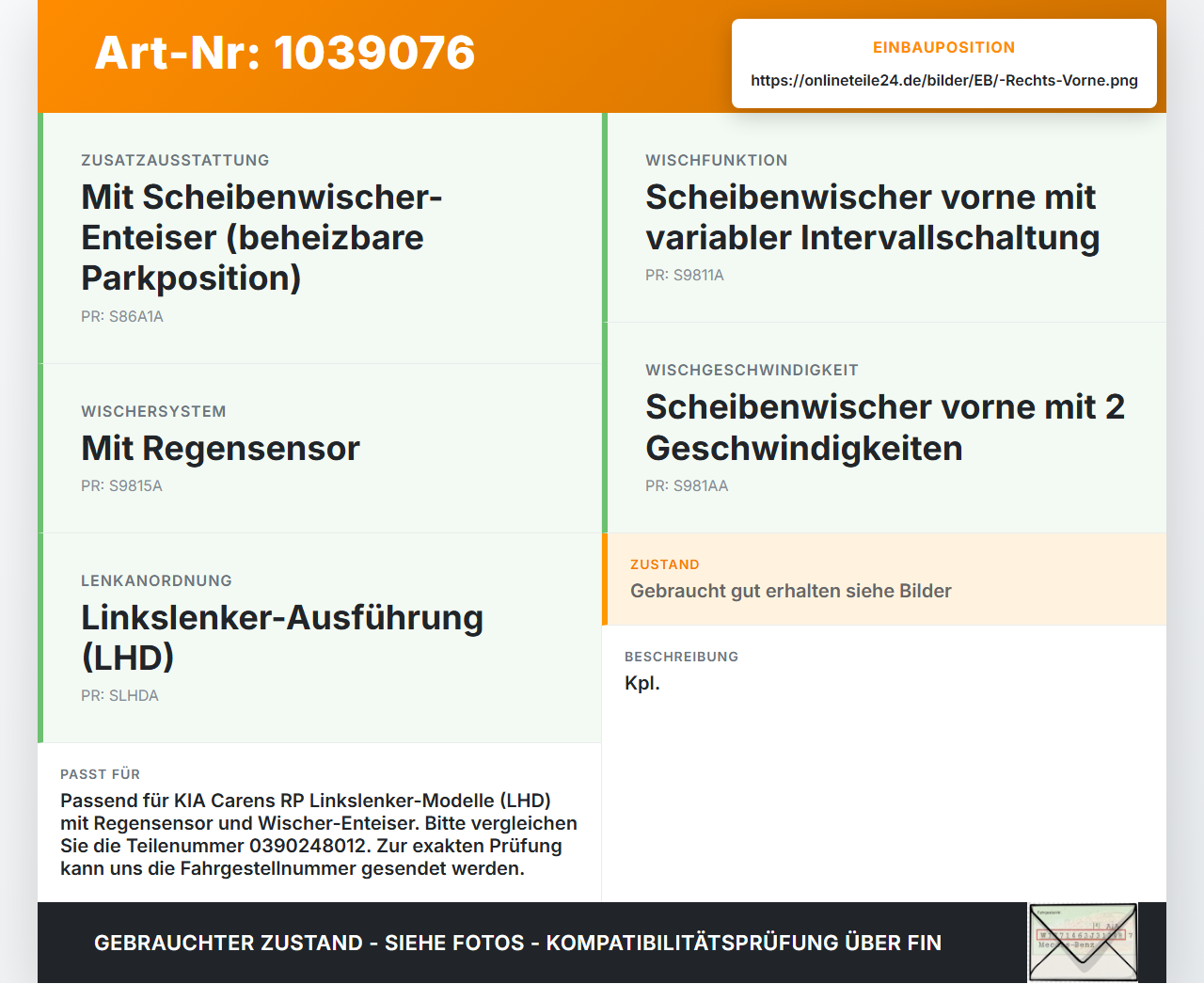 KIA Carens RP IV 13-19 Wischermotor Scheibenwischermotor Vorne Rechts KIA Carens RP IV 13-19 29.08.2014 98110-A4900... Vorschau 3