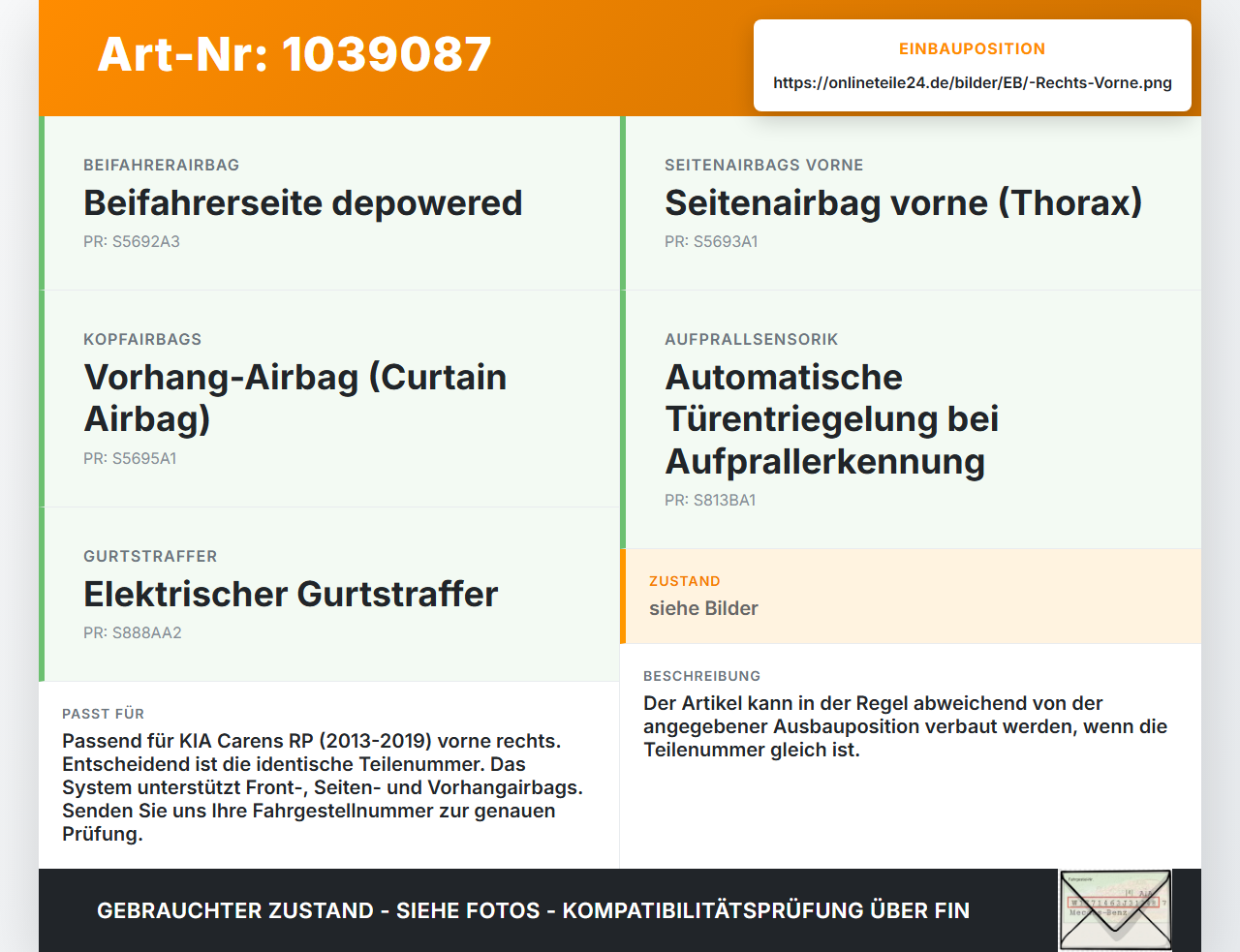 KIA Carens RP IV 13-19 Airbagsensor Crashsensor Aufprallsensor Vorne Rechts KIA Carens RP IV 13-19 29.08.2014... Vorschau 3