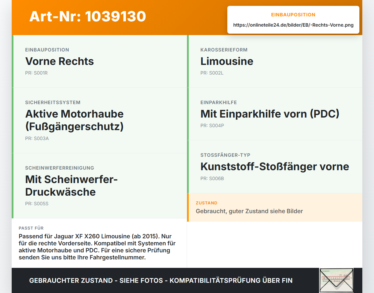 Jaguar XF X260 15-20 Lim Pralldämpfer Stoßstange Querträger Vorne Rechts Jaguar XF X260 15-20 20.06.2017 gebraucht Vorschau 3
