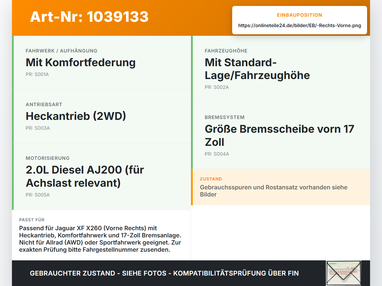 Jaguar XF X260 15-20 Lim Federbein Stoßdämpfer mit Feder Vorne Rechts Jaguar XF X260 15-20 20.06.2017 gebraucht Vorschau 3