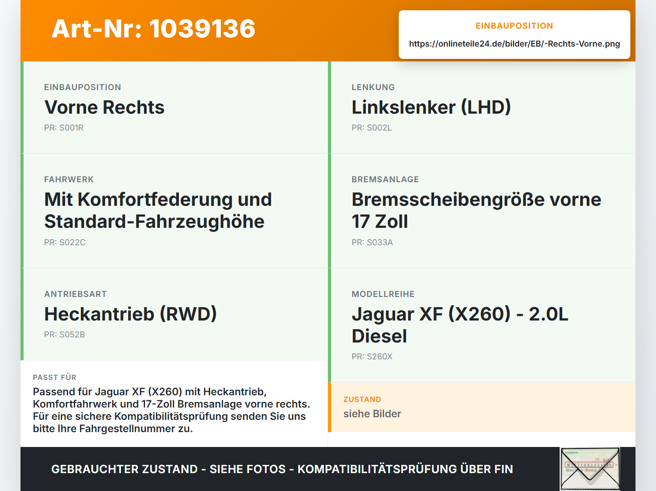 Jaguar XF X260 15-20 2,0d 132KW Achsschenkel Radnabe Radlager Vorne Rechts Jaguar XF X260 15-20 20.06.2017... Vorschau 3