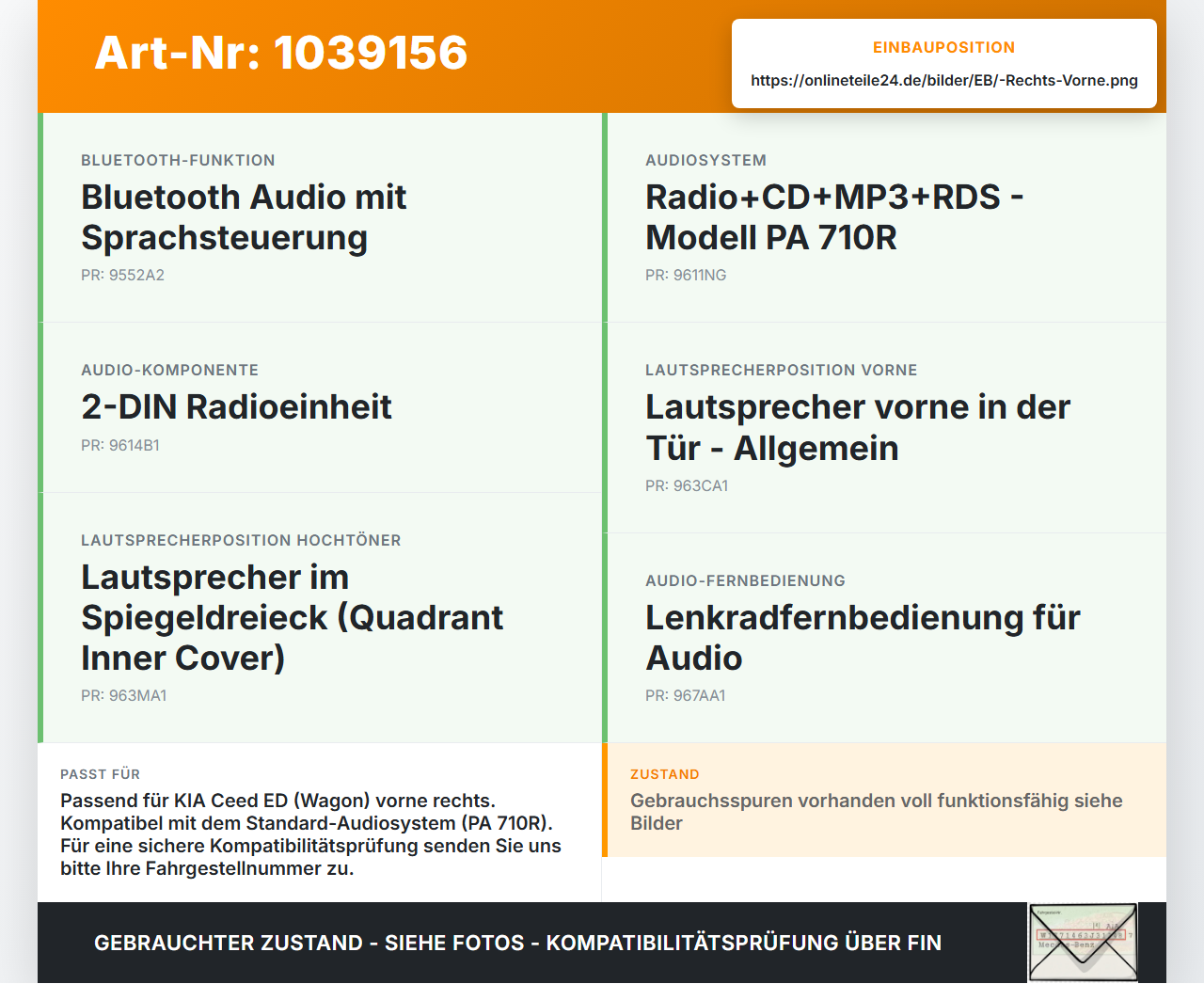 KIA Ceed ED 09-13 Lautsprecher Rechts Vorne KIA Ceed ED 09-13 31.10.2011 96330-1H000 gebraucht Vorschau 3