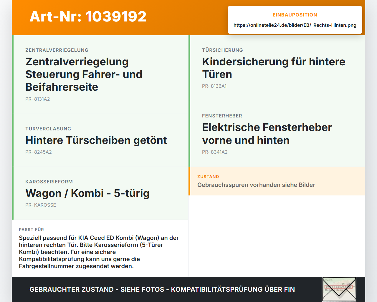 KIA Ceed ED 09-13 Kombi Türfangband Türbremse Türanschlag Hinten Rechts KIA Ceed ED 09-13 31.10.2011 gebraucht Vorschau 3