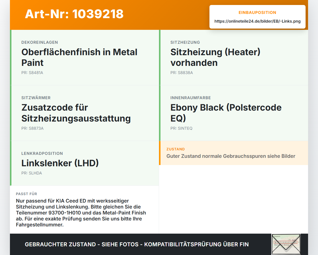 KIA Ceed ED 09-13 Schalter Regler für Sitzheizung Links KIA Ceed ED 09-13 31.10.2011 93700-1H000 93700-1H010... Vorschau 3