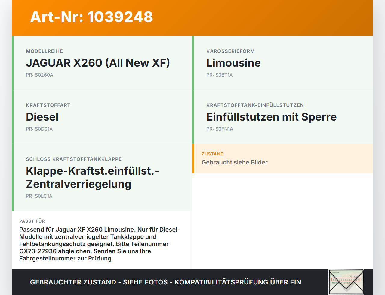 Jaguar XF X260 15-20 Scharnier Arm für Tankdeckel Tankklappe LKT Jaguar XF X260 15-20 20.06.2017 GX73-27936 gebraucht Vorschau 3