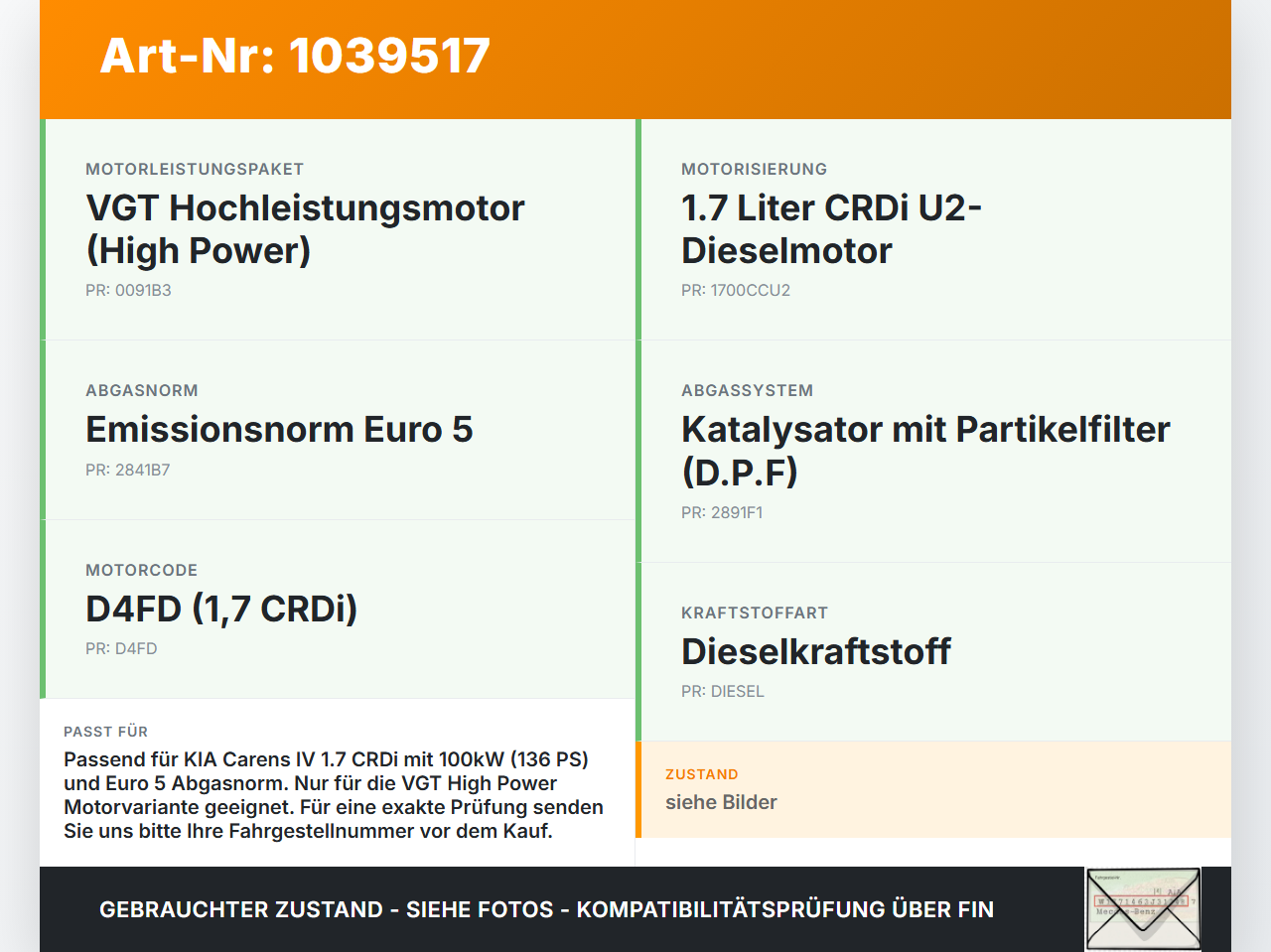 KIA Carens RP IV 13-19 CRDi 1,7 100KW Einspritzpumpe Hochdruckpumpe KIA Carens RP IV 13-19 29.08.2014 0445010206... Vorschau 3