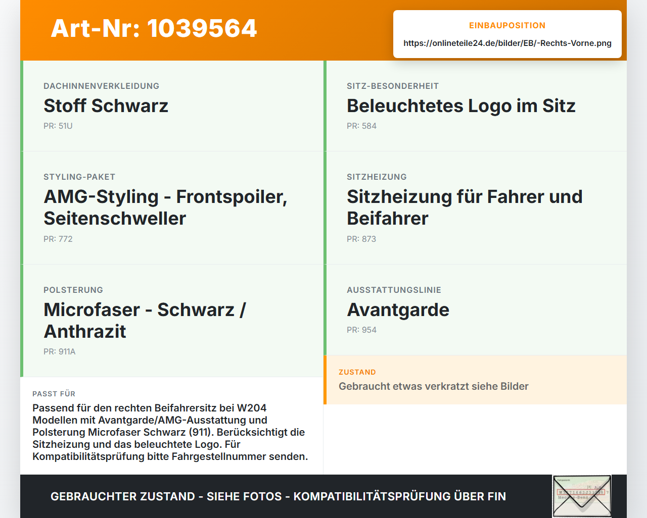 Mercedes W204 S204 C250 07-14 CDI 2,2 150KW Blende Innen Rückwand Verkleidung für Beifahrer Sitz Rechts Vorne... Vorschau 3