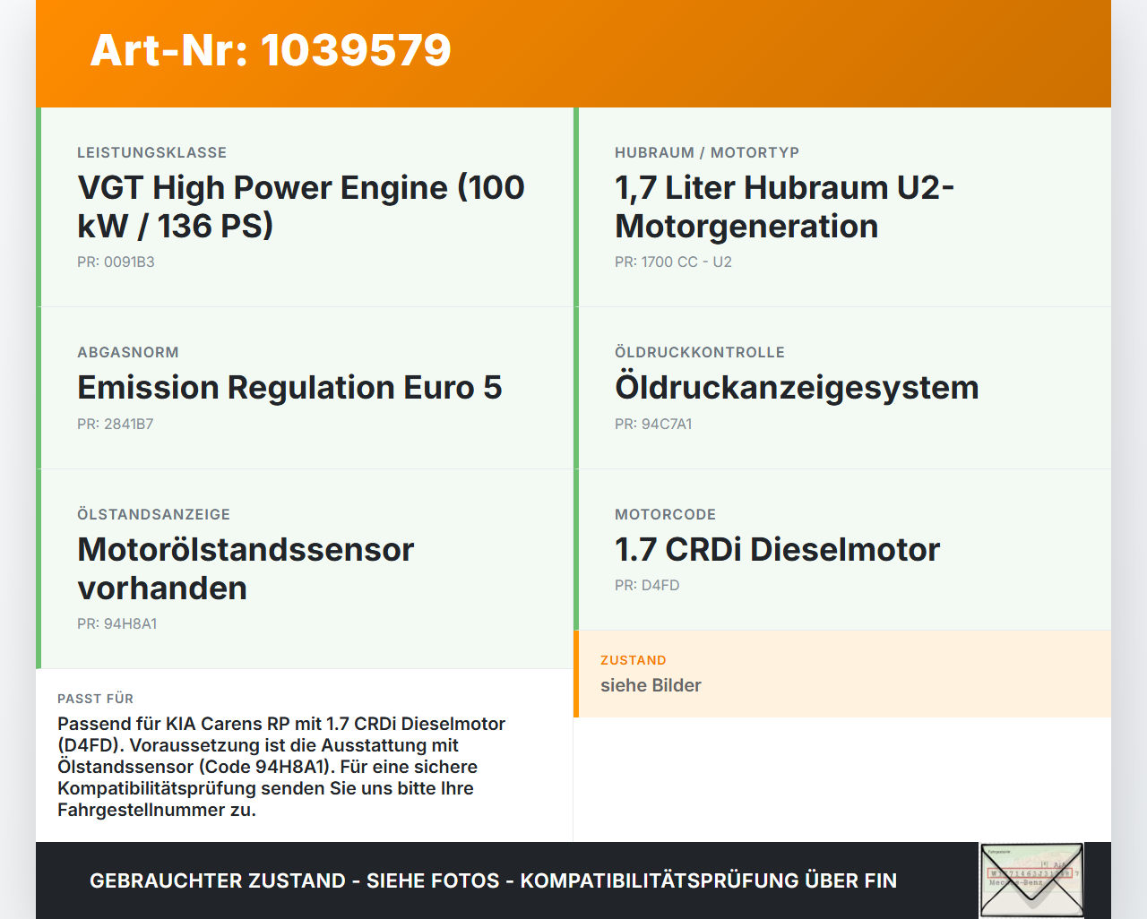 KIA Carens RP IV 13-19 CRDi 1,7 100KW D4FD Ölstandssensor Öl Sensor Ölsensor KIA Carens RP IV 13-19 29.08.2014... Vorschau 3