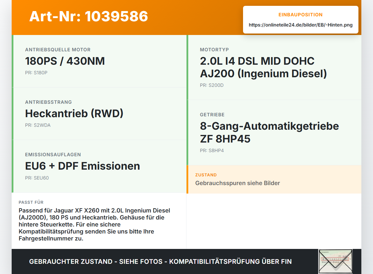 Jaguar XF X260 15-20 2,0d 132KW AJ200D Kettendeckel Stirndeckel Gehäuse hinten Jaguar XF X260 15-20 20.06.2017... Vorschau 3